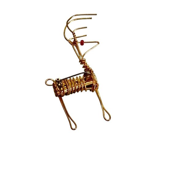 Handcrafted Wire Rudolph Reindeer Brooch Red Bead Nose Tribal-Inspired Design - Picture 5 of 5